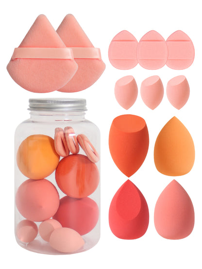 Makeup Sponge Set with Storage Jar, Latex-Free Finger Puff for Wet & Dry Foundation Application