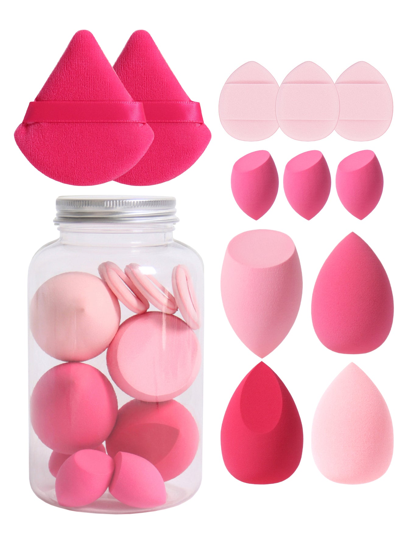 Makeup Sponge Set with Storage Jar, Latex-Free Finger Puff for Wet & Dry Foundation Application