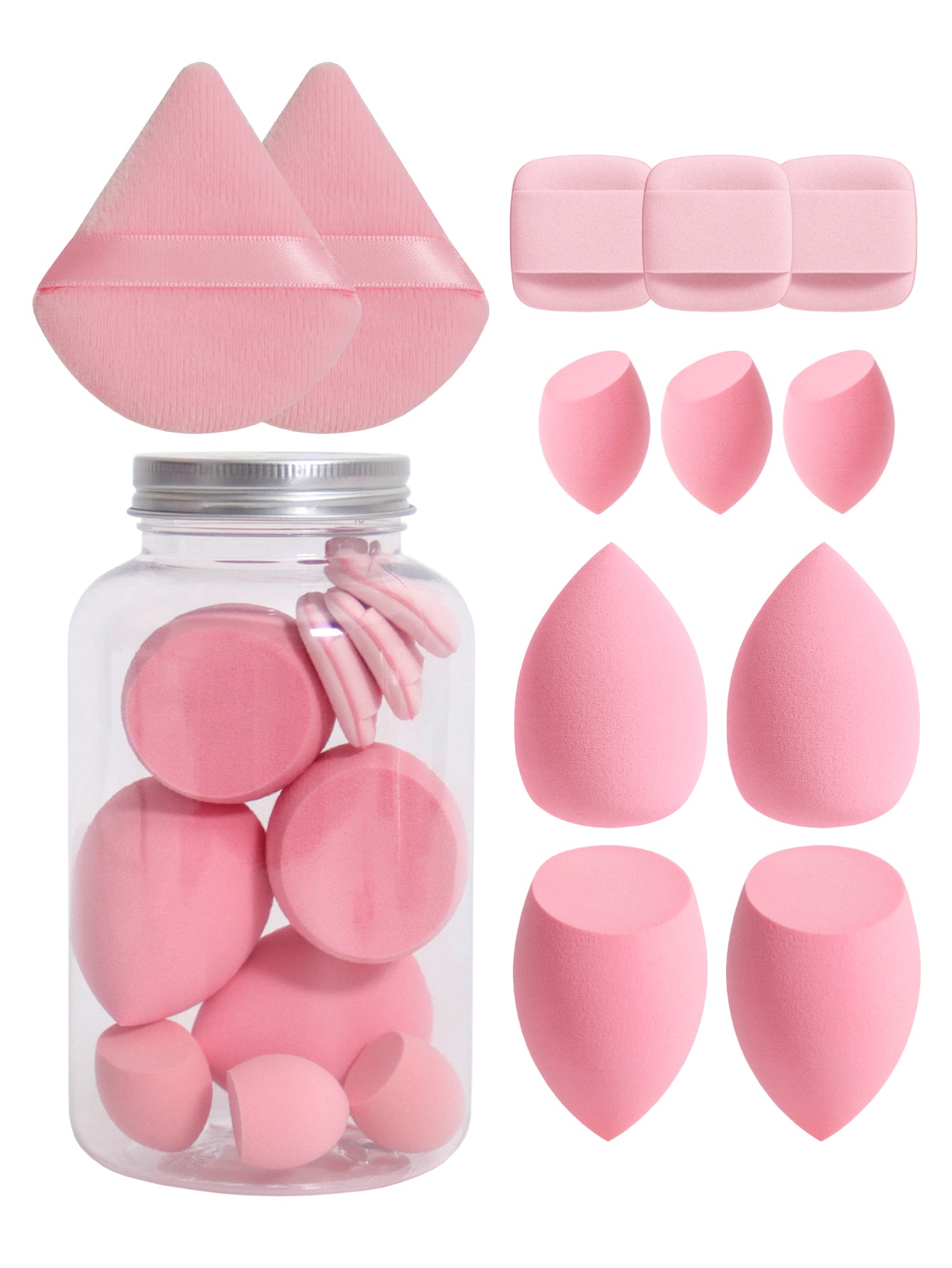 Makeup Sponge Set with Storage Jar, Latex-Free Finger Puff for Wet & Dry Foundation Application