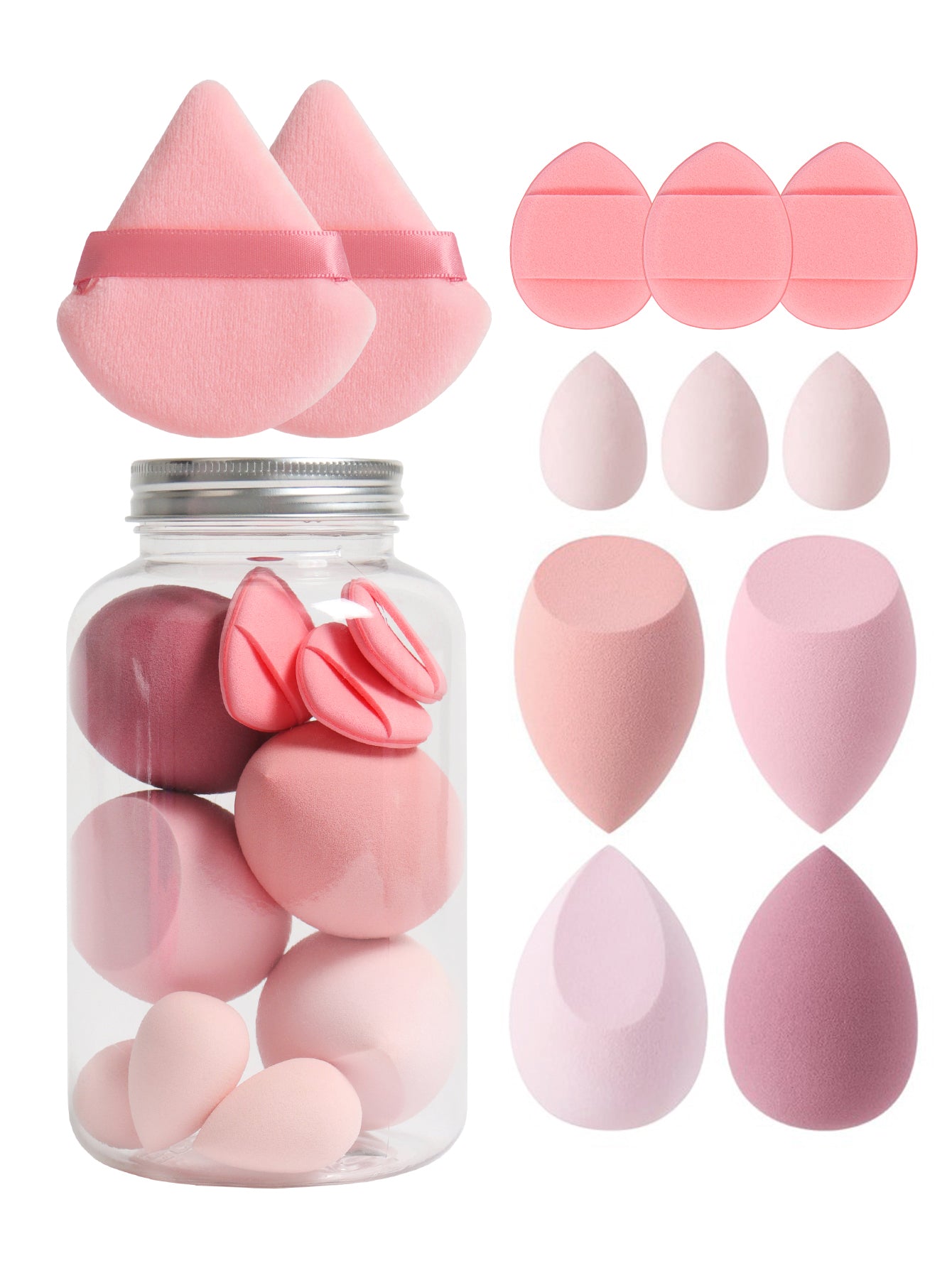 Makeup Sponge Set with Storage Jar, Latex-Free Finger Puff for Wet & Dry Foundation Application