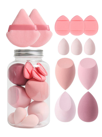 Makeup Sponge Set with Storage Jar, Latex-Free Finger Puff for Wet & Dry Foundation Application