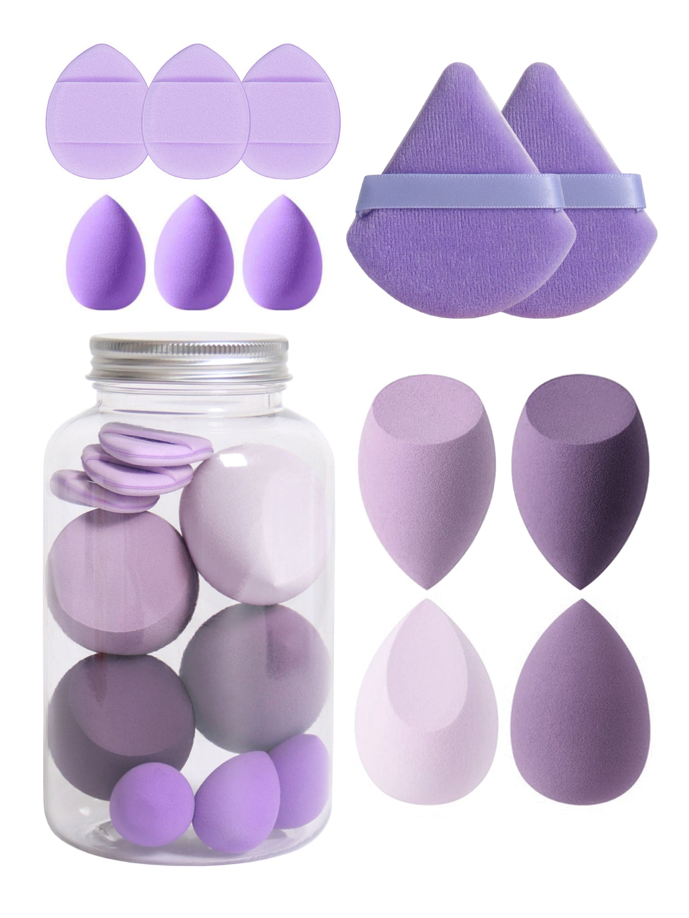 Makeup Sponge Set with Storage Jar, Latex-Free Finger Puff for Wet & Dry Foundation Application