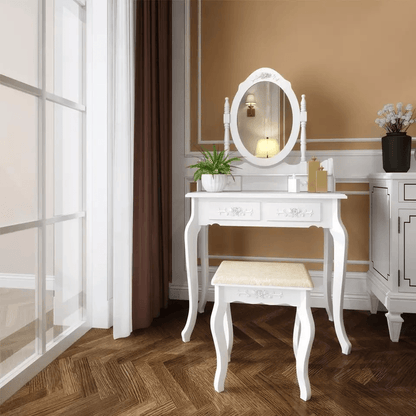 Makeup Vanity Desk With Mirror  4 Drawers  Elegant Bedroom Dressing Table Set 3