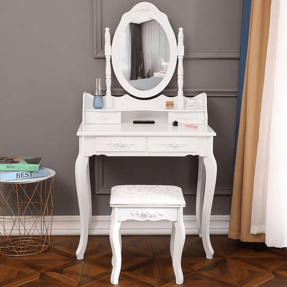 Makeup Vanity Desk with Mirror & 4 Drawers – Elegant Bedroom Dressing Table Set