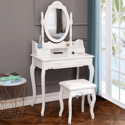 Makeup Vanity Desk With Mirror  4 Drawers  Elegant Bedroom Dressing Table Set 1