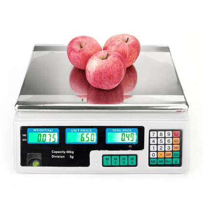 88LB 40KG Digital Price Computing Scale – Commercial Food, Meat, Produce Deli Weighing Dual LCD Display, LB/KG Units