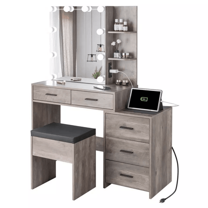 LED Lighted Vanity Set With Sliding Mirror  5 Drawer Makeup Dressing Table 2