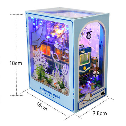 Dollhouse Book Nook Kit, DIY Wooden Puzzle Bookshelf Insert Model – Perfect Xmas Gift for Kids