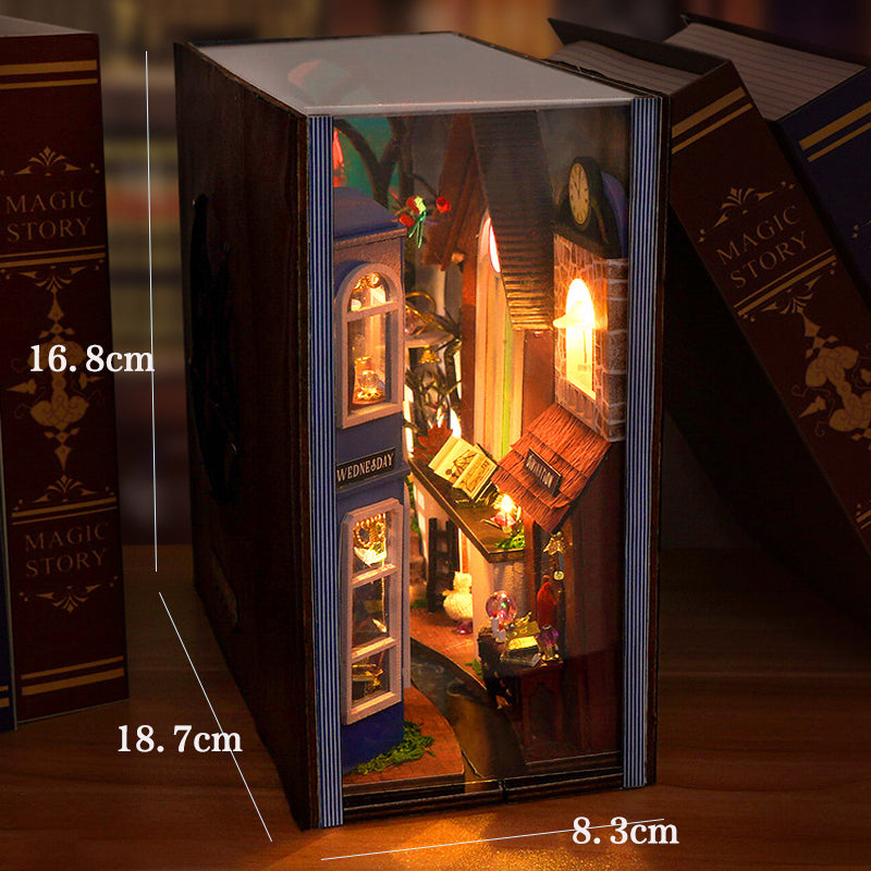 Dollhouse Book Nook Kit, DIY Wooden Puzzle Bookshelf Insert Model – Perfect Xmas Gift for Kids