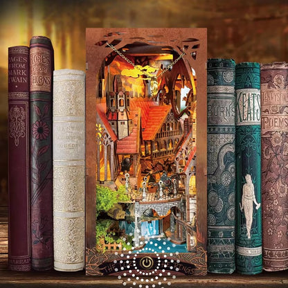 Magic Ring DIY Book Nook Retro Wooden Shelf Insert Miniature Kit  Handmade Home Decoration Gift fo