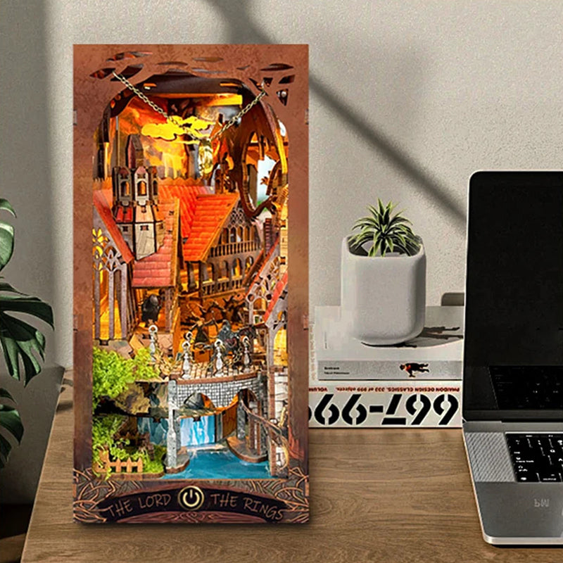 Magic Ring DIY Book Nook Retro Wooden Shelf Insert Miniature Kit  Handmade Home Decoration Gift fo
