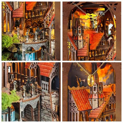 Magic Ring DIY Book Nook Retro Wooden Shelf Insert Miniature Kit  Handmade Home Decoration Gift fo
