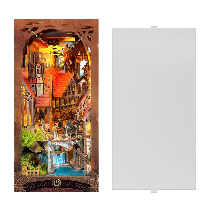 Magic Ring DIY Book Nook Retro Wooden Shelf Insert Miniature Kit  Handmade Home Decoration Gift fo