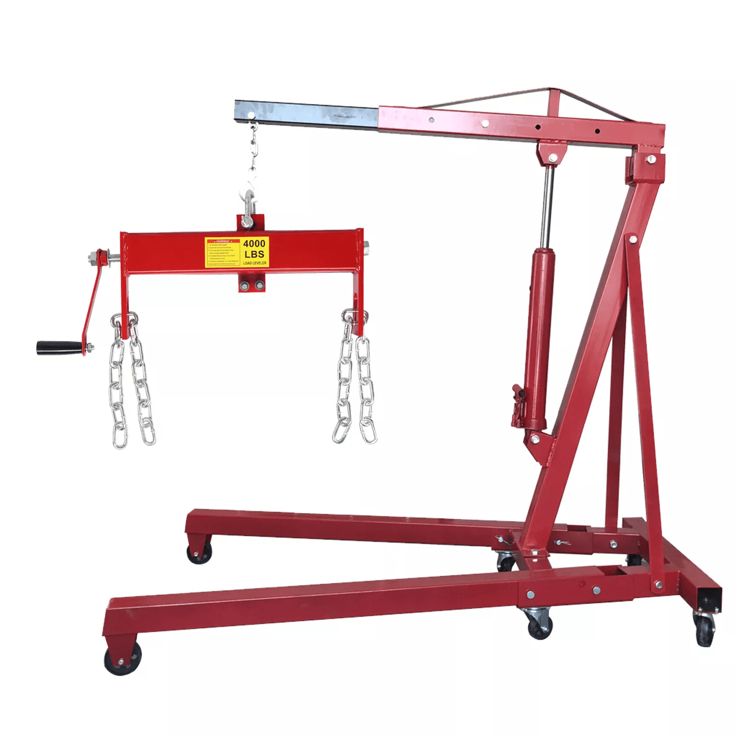 Engine Hoist Cherry Picker Crane Lift with Load Leveler, Heavy Duty Folding Shop Crane