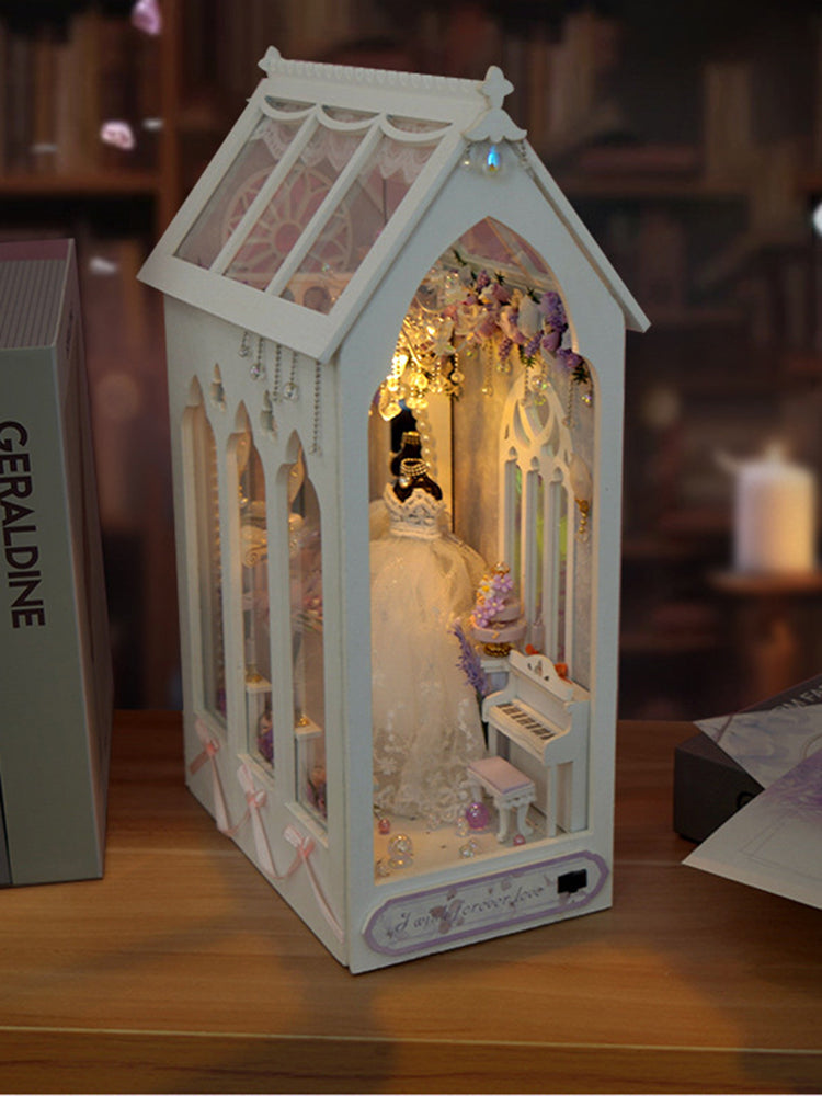 DIY Book Nook Dollhouse Kit Wooden Miniature Furniture with LED Lights  Bookshelf Insert Toy for G