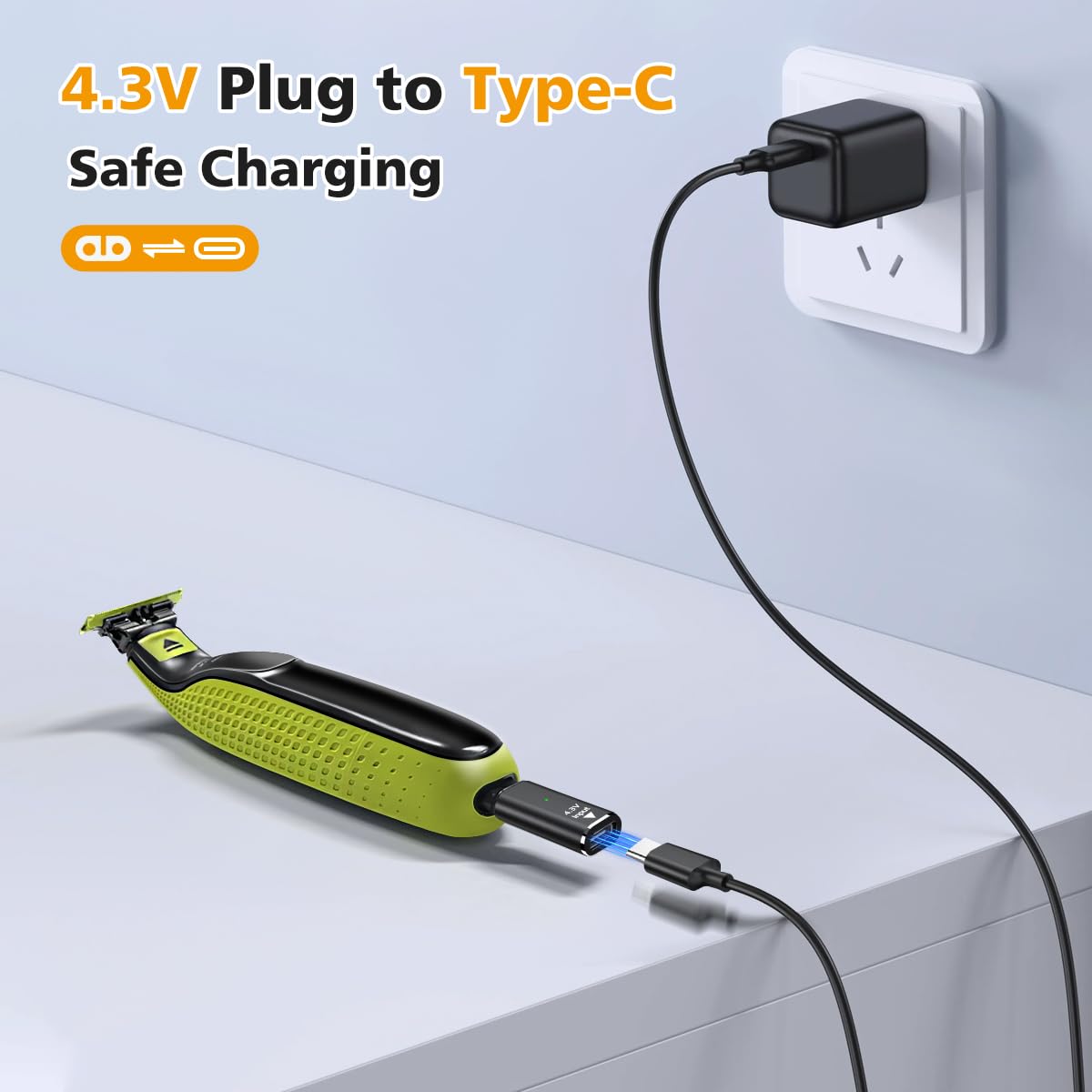 43V TypeC Shaver Adapter Charging Converter For Philips Norelco OneBlade QP2520 QP2515 QP2620 With  3