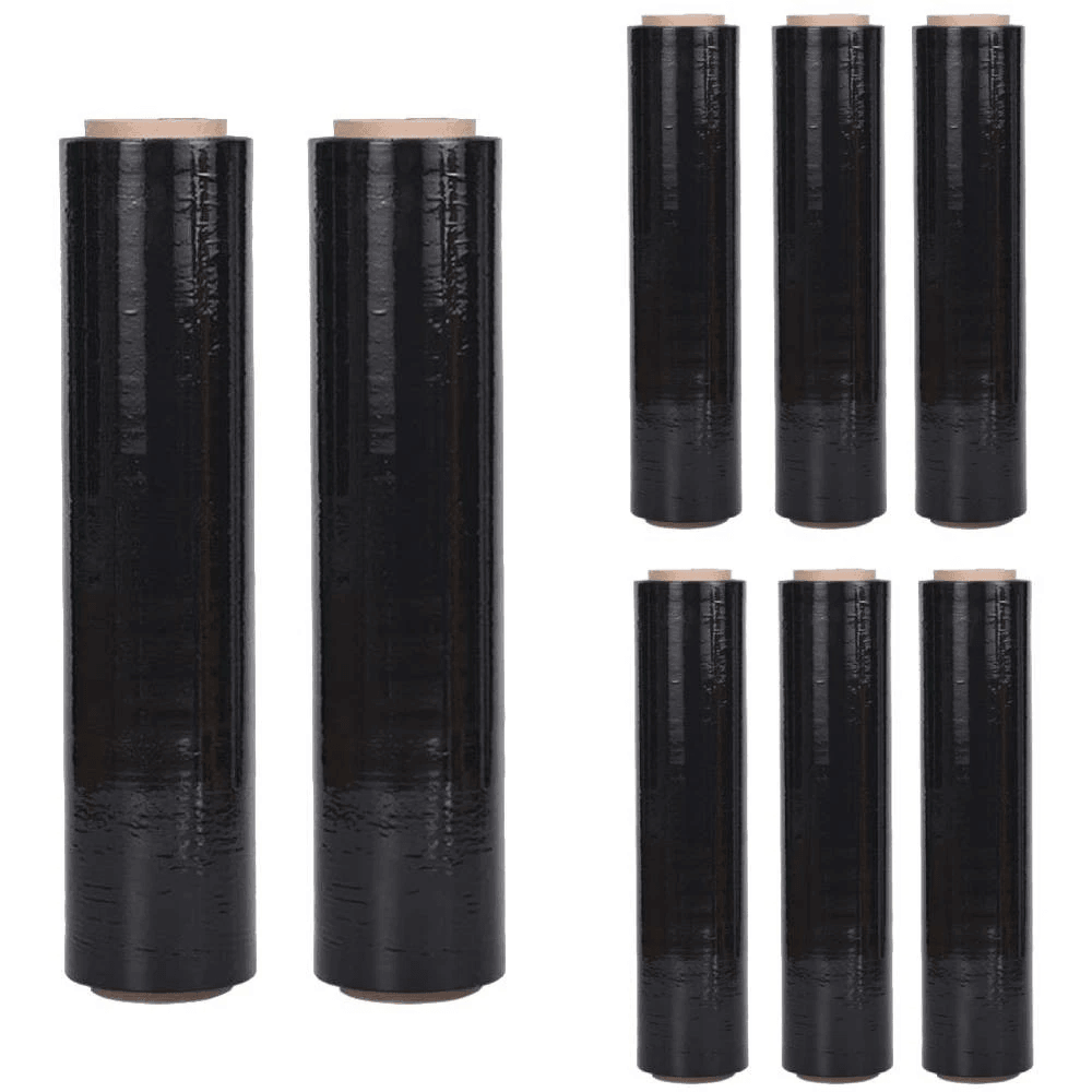 8 Rolls 18" x 1500' 80 Gauge Black Pallet Wrap Stretch Film Hand Shrink Wrap – Heavy Duty Industrial Strength