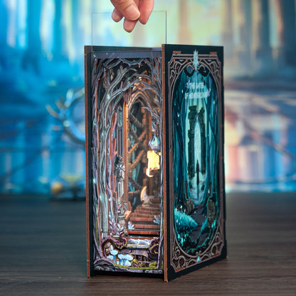 DIY Book Nook Kit Miniature Dollhouse Bookshelf Insert with LED Light  Dust Cover  The Gate of Wo