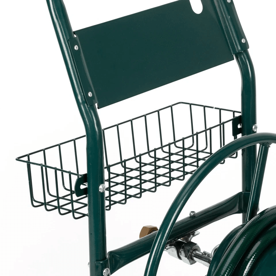 HeavyDuty Garden Metal Hose Reel Cart With Storage Basket  300ft Capacity 10 Pneumatic Wheels For Y 4