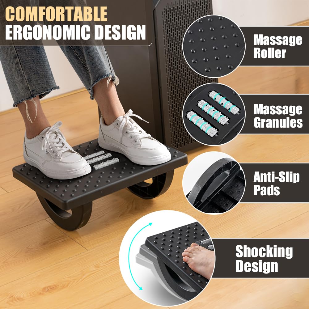 Adjustable Ergonomic Footrest with Massage Rollers Portable UnderDesk Foot Stool for Home Office C