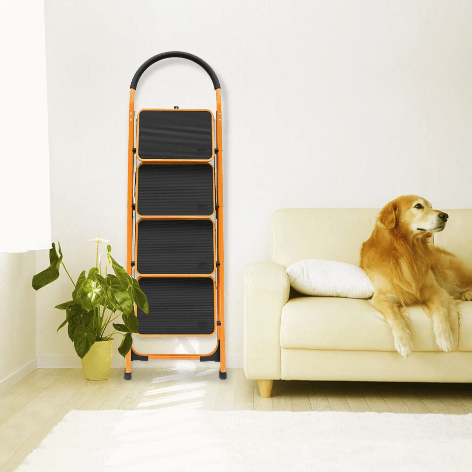 4 Step Folding Steel Ladder  AntiSlip Black  Yellow Step Stool 3
