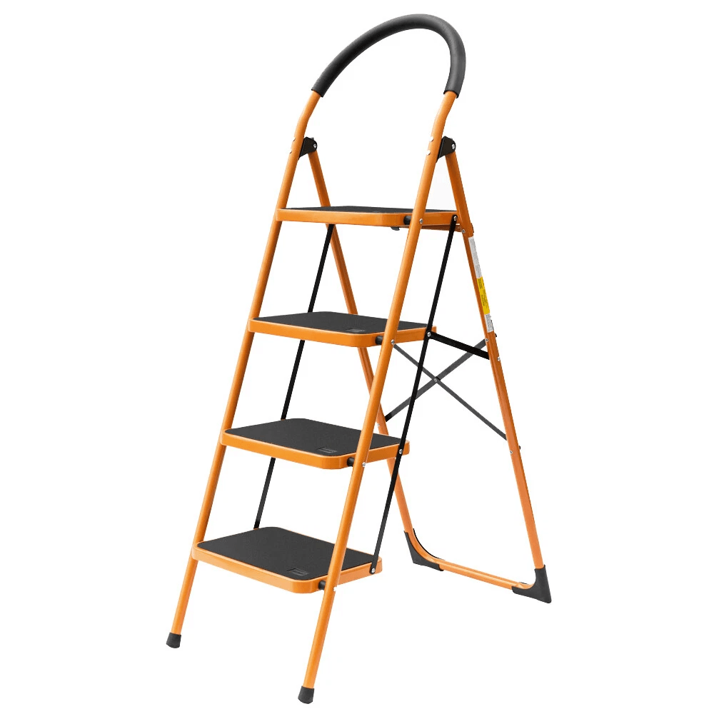 4 Step Folding Steel Ladder  AntiSlip Black  Yellow Step Stool 1