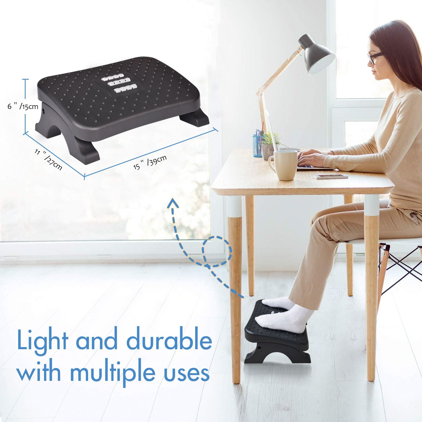 Ergonomic Under Desk Footrest with Massage Rollers Pain Relief Leg Rest for Home Office Posture Cor