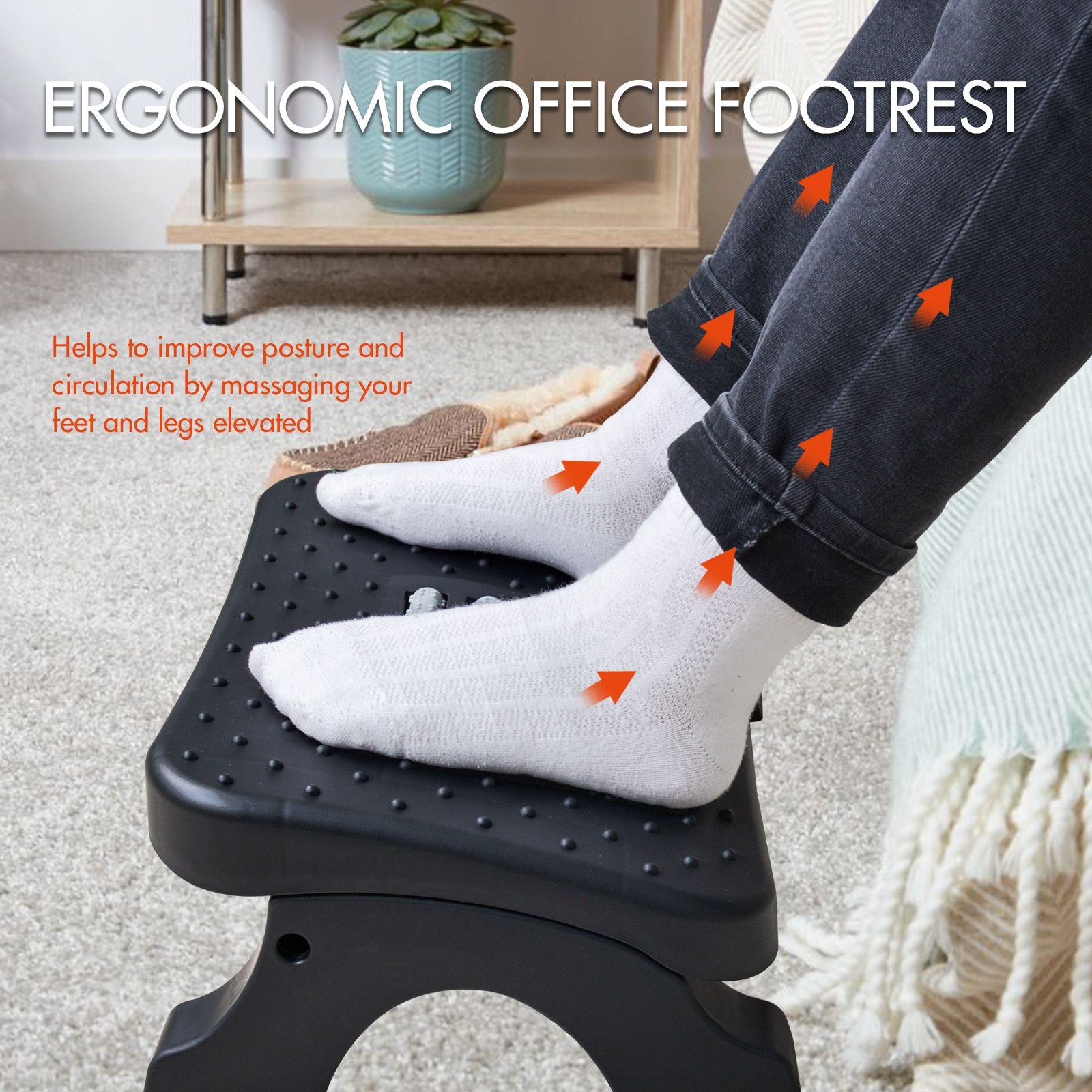 Ergonomic Under Desk Footrest with Massage Rollers Pain Relief Leg Rest for Home Office Posture Cor