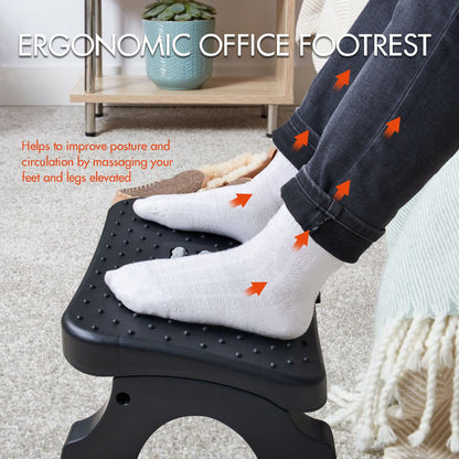 Ergonomic Under Desk Footrest with Massage Rollers Pain Relief Leg Rest for Home Office Posture Cor