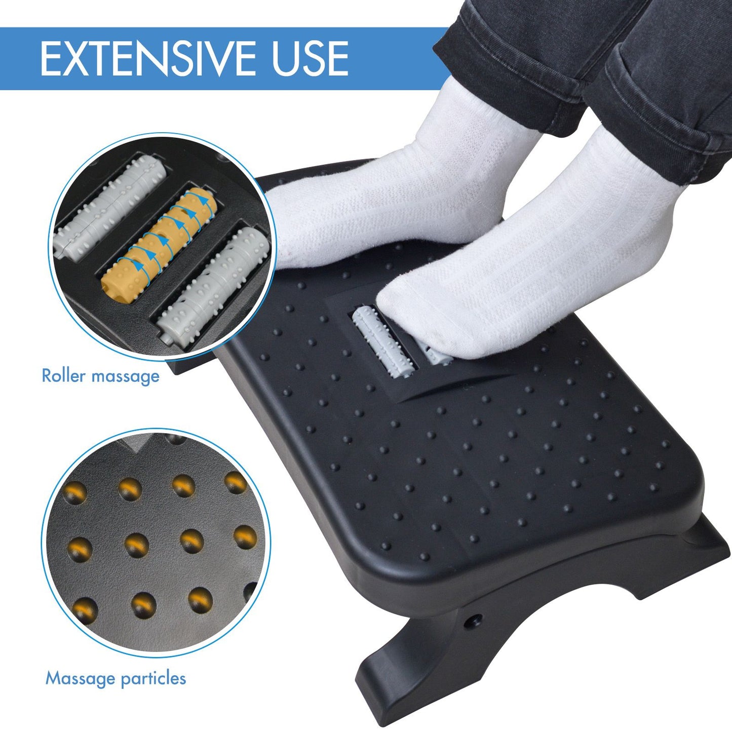 Ergonomic Under Desk Footrest with Massage Rollers Pain Relief Leg Rest for Home Office Posture Cor