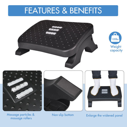 Ergonomic Under Desk Footrest with Massage Rollers Pain Relief Leg Rest for Home Office Posture Cor