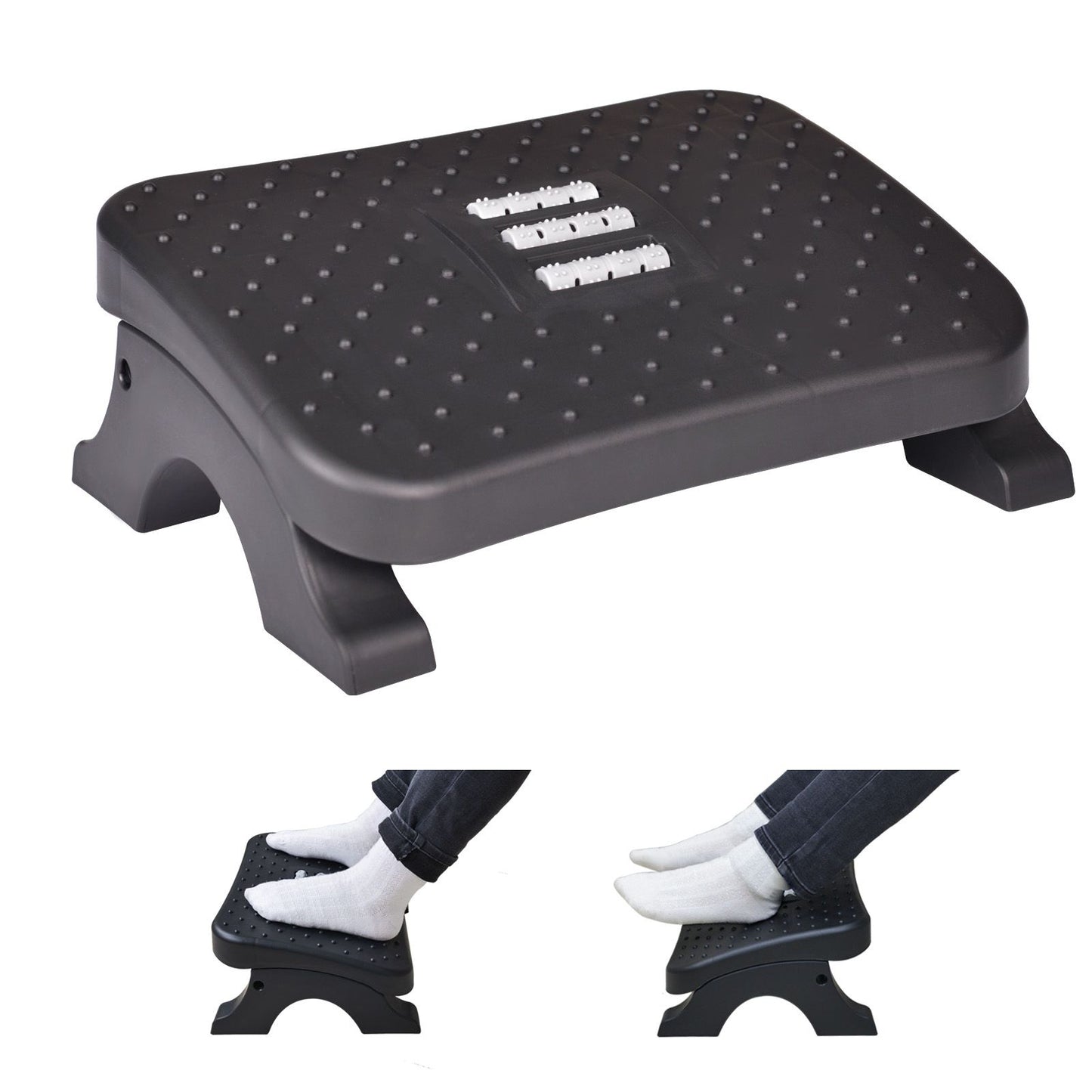 Ergonomic Under Desk Footrest with Massage Rollers Pain Relief Leg Rest for Home Office Posture Cor