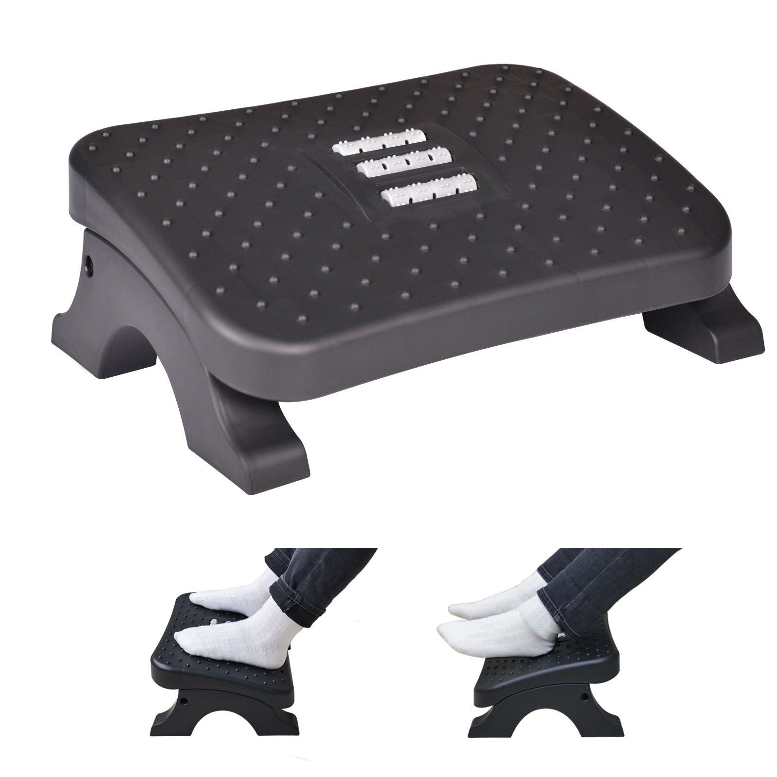 Ergonomic Under Desk Footrest with Massage Rollers Pain Relief Leg Rest for Home Office Posture Cor