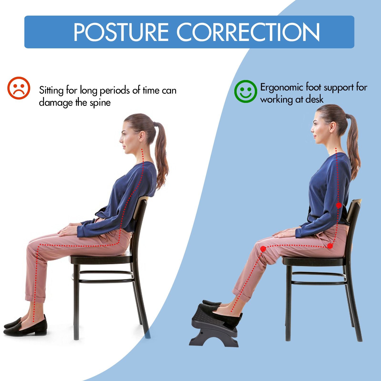 Ergonomic Under Desk Footrest with Massage Rollers Pain Relief Leg Rest for Home Office Posture Cor