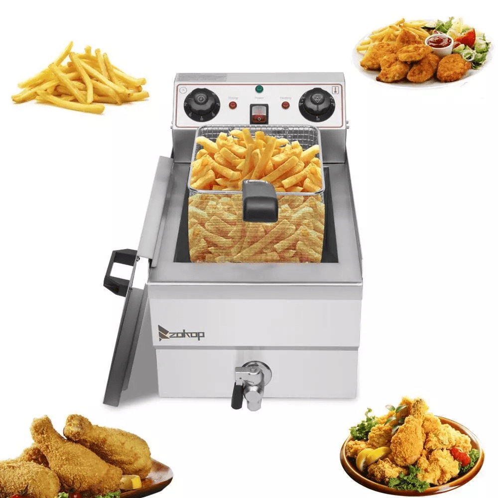 1700W Electric Deep Fryer 12L Stainless Steel Restaurant Fry Basket Professional Countertop Oil Fryer for Home, business