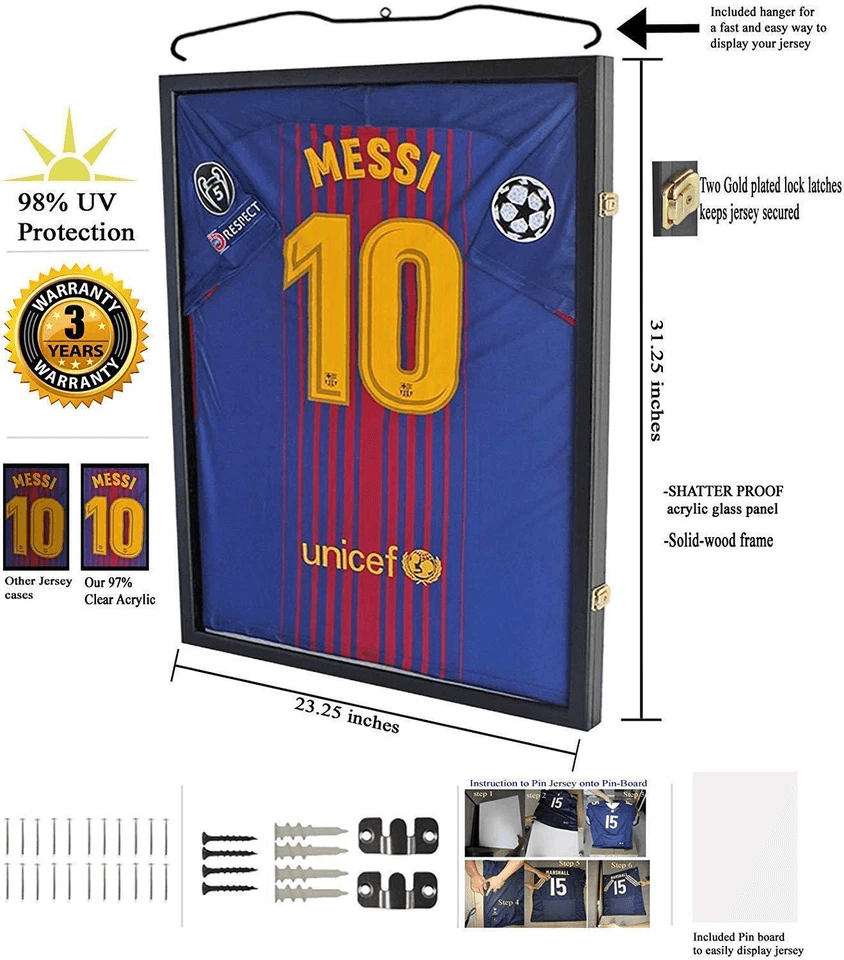 Lockable Jersey Display Frame Case With UV Resistant Acrylic  Hanger Ideal For Football Jerseys 6