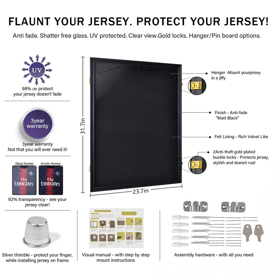 Lockable Jersey Display Frame Case With UV Resistant Acrylic  Hanger Ideal For Football Jerseys 1