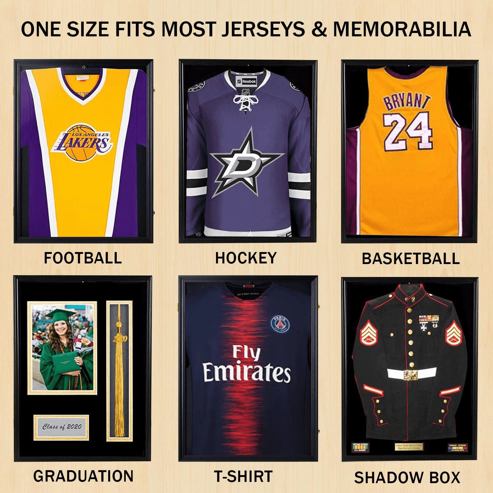 Lockable Jersey Display Frame Case with UV Resistant Acrylic & Hanger, Ideal for Football Jerseys
