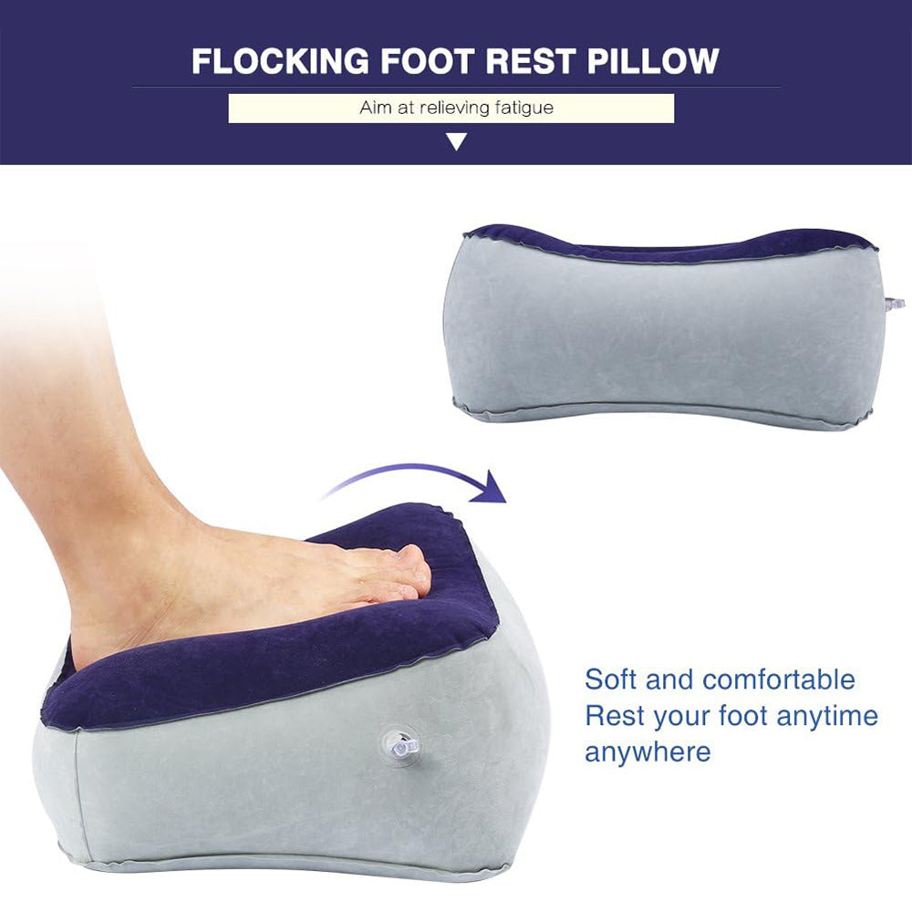 Compact Inflatable Travel Footrest PVC Flocked Pillow Stool for Home Office or Relaxing Outdoors