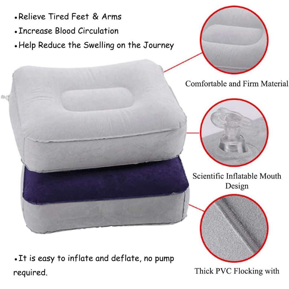 Compact Inflatable Travel Footrest PVC Flocked Pillow Stool for Home Office or Relaxing Outdoors
