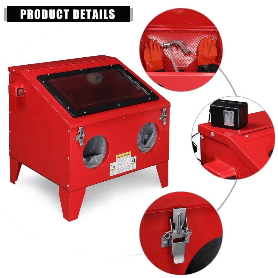 40 Gallon Cabinet Bench Top Air Sandblasting Kit With Gun  4 Nozzles  Portable Steel Sandblaster 7