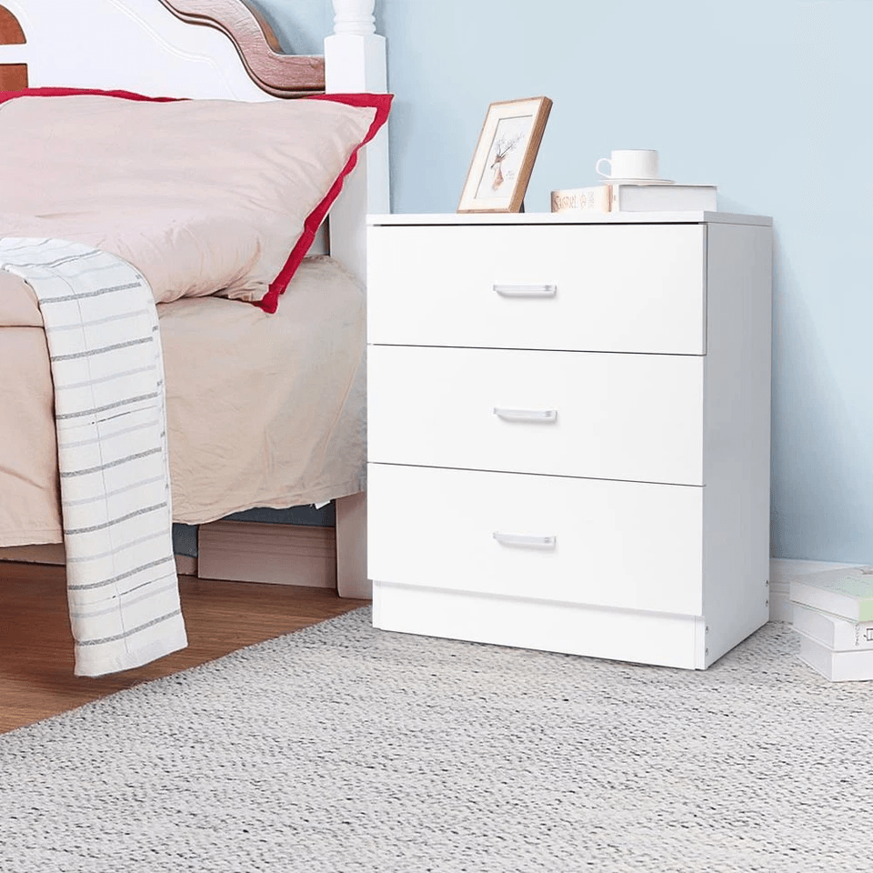 Wooden Nightstand With 3 Drawers  Bedside Table Accent For Bedroom Storage Chest Of Dresser Durable 5