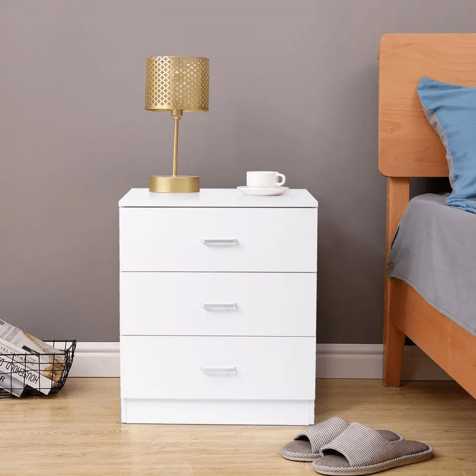 Wooden Nightstand With 3 Drawers  Bedside Table Accent For Bedroom Storage Chest Of Dresser Durable 1