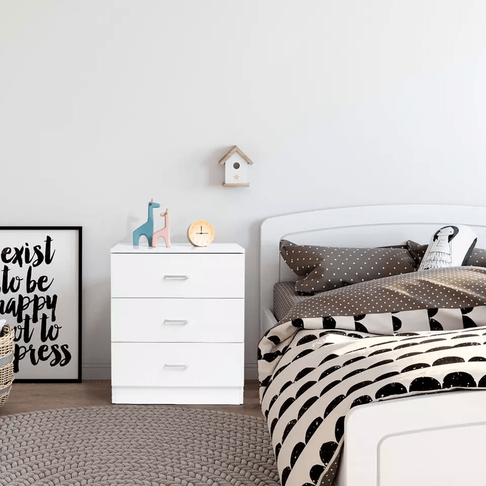 Wooden Nightstand With 3 Drawers  Bedside Table Accent For Bedroom Storage Chest Of Dresser Durable 2
