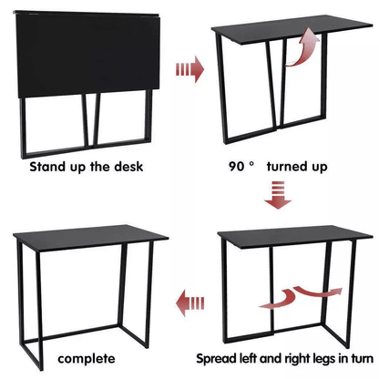 Compact Folding Desk Black Study Table For Home Office  Laptop Use 3