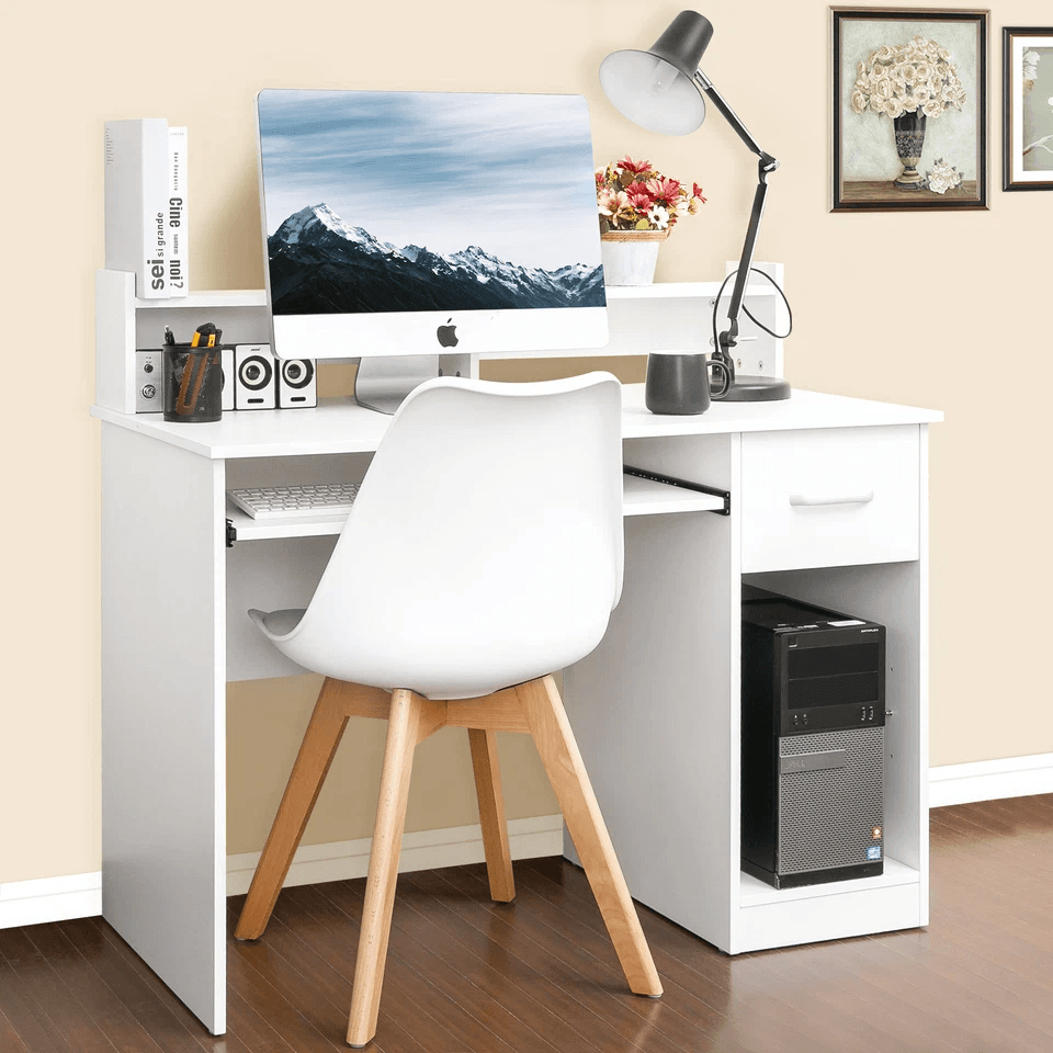 Writing Table Computer Desk Laptop PC Furniture, Wood Study Workstation with Hutch & Cabinet for Office or Home Use