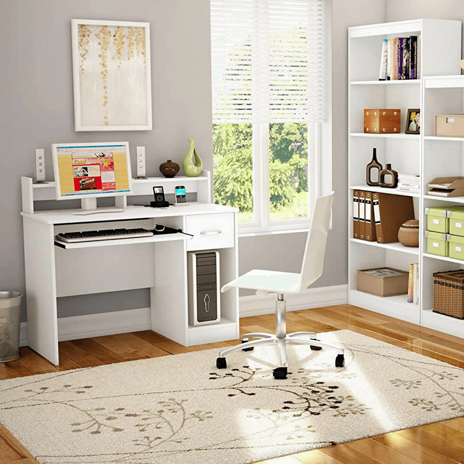 Writing Table Computer Desk Laptop PC Furniture Wood Study Workstation With Hutch  Cabinet For Offi 1