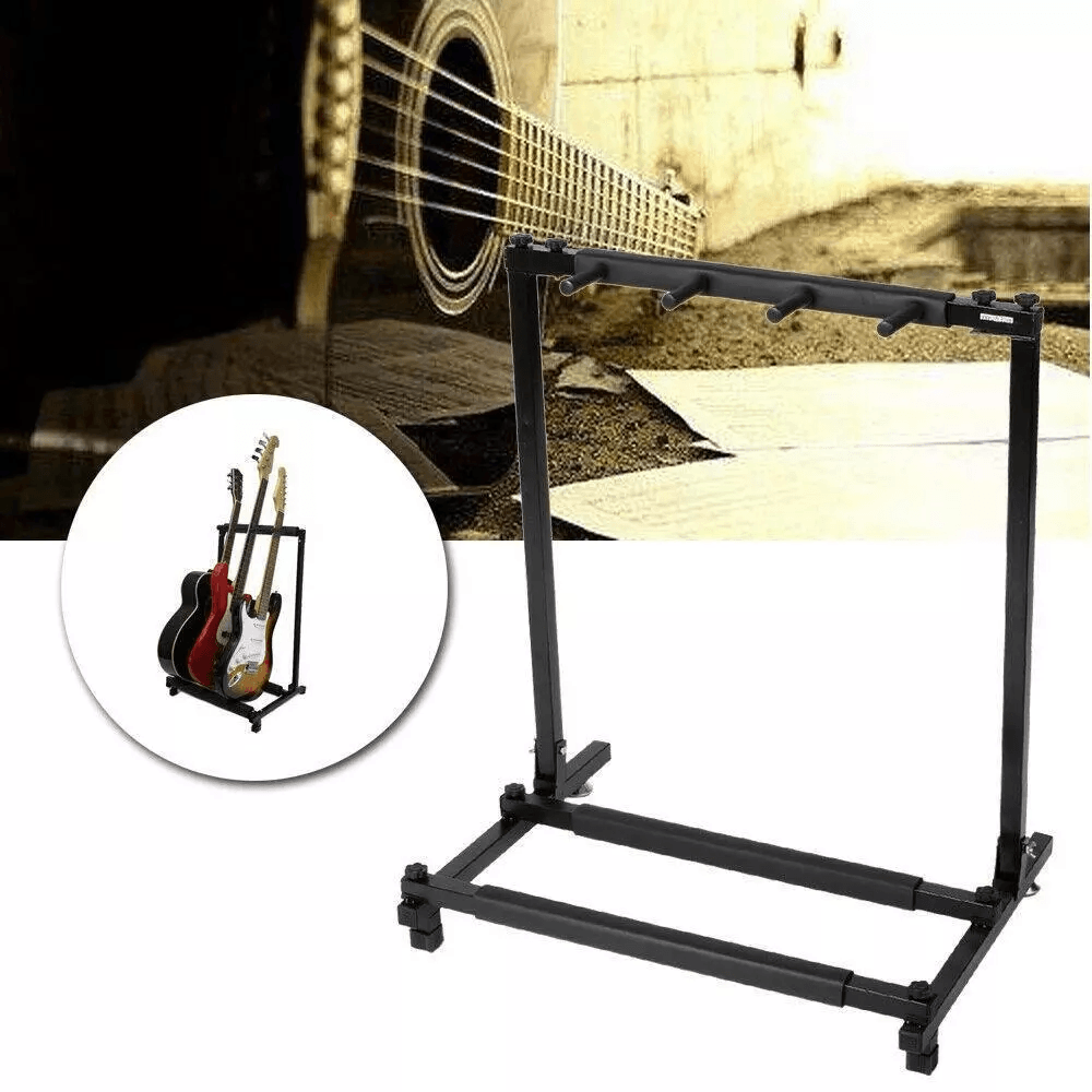 Adjustable 3-Guitar Folding Rack Stand, Iron, Height-Adjustable, Space-Saving Holder