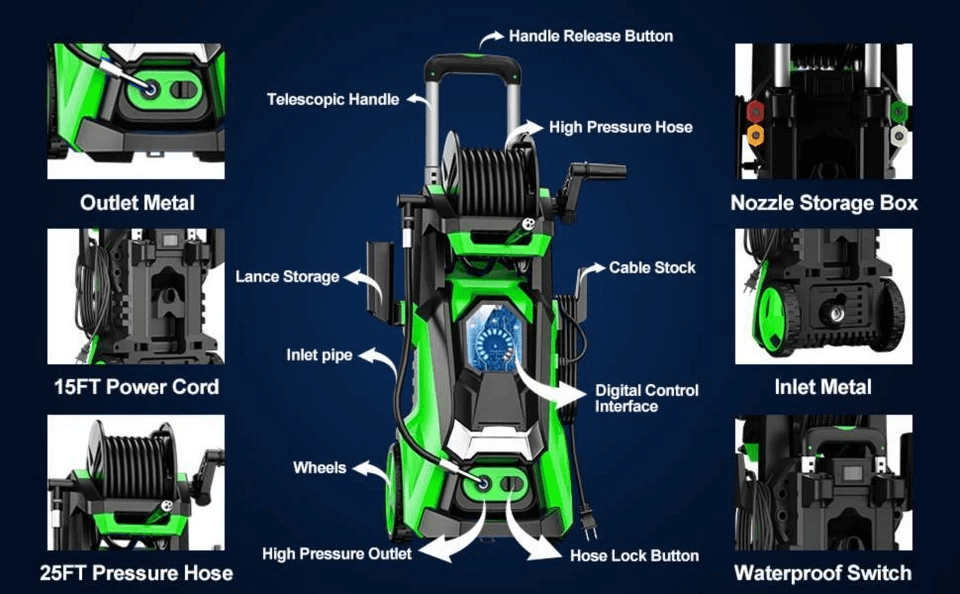 Powerful Electric Pressure Washer With Nozzles  Adjustable Telescopic Handle 4