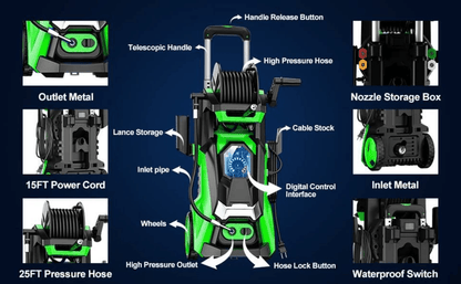 Powerful Electric Pressure Washer With Nozzles  Adjustable Telescopic Handle 4